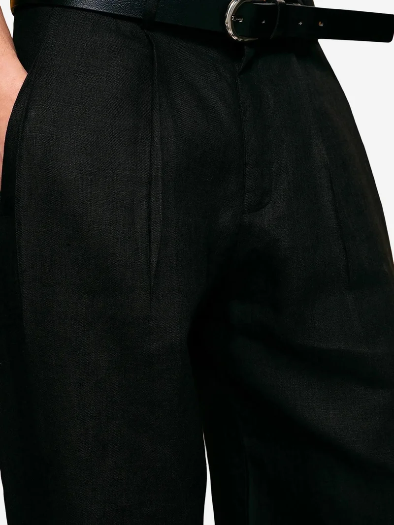 Giesto Black GIESTO Pleated Linen Straight Leg Pants for Men | Best Price UAE